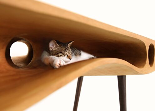 Деревянный стол с местом для кота